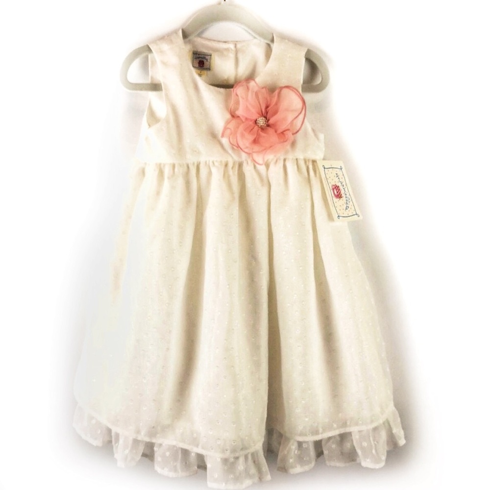 NWT Marmellata Ivory White Ruffle Hem Dress Size 4